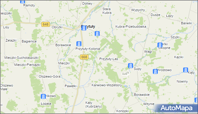 mapa Przytuły-Las, Przytuły-Las na mapie Targeo
