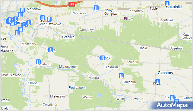 mapa Przywory gmina Czastary, Przywory gmina Czastary na mapie Targeo