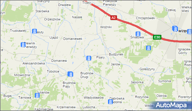mapa Psary gmina Dalików, Psary gmina Dalików na mapie Targeo