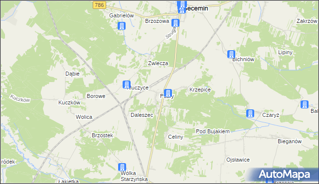 mapa Psary gmina Secemin, Psary gmina Secemin na mapie Targeo