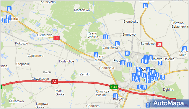 mapa Psary Małe gmina Września, Psary Małe gmina Września na mapie Targeo