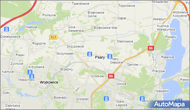 mapa Psary powiat będziński, Psary powiat będziński na mapie Targeo