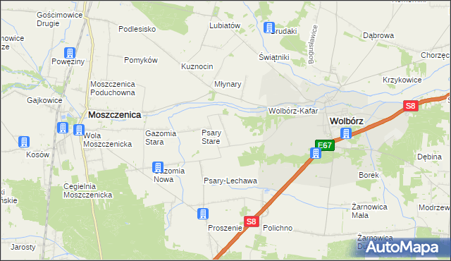 mapa Psary Witowskie, Psary Witowskie na mapie Targeo