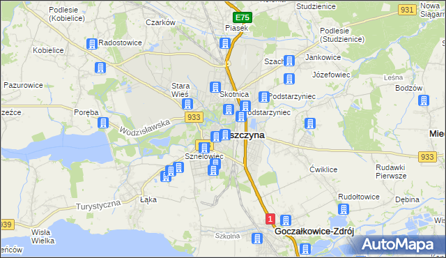 mapa Pszczyny, Pszczyna na mapie Targeo