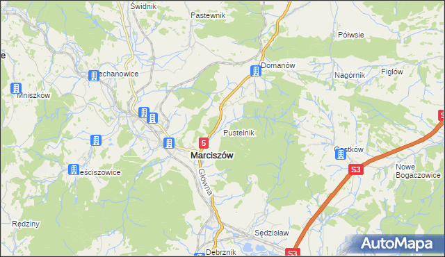 mapa Pustelnik gmina Marciszów, Pustelnik gmina Marciszów na mapie Targeo