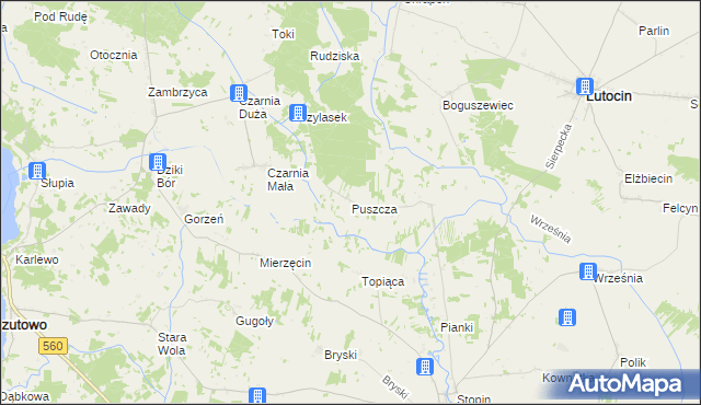 mapa Puszcza gmina Rościszewo, Puszcza gmina Rościszewo na mapie Targeo