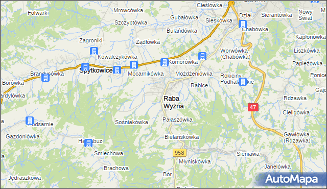 mapa Raba Wyżna, Raba Wyżna na mapie Targeo