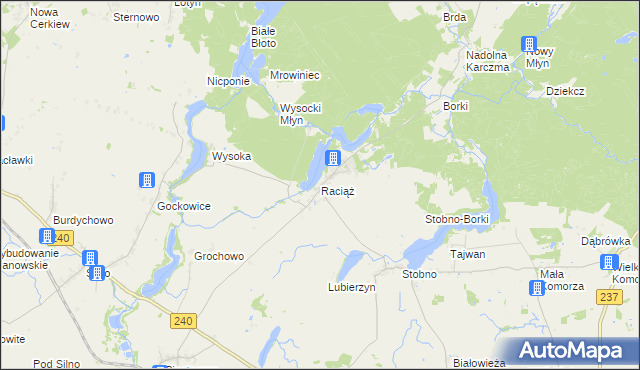 mapa Raciąż gmina Tuchola, Raciąż gmina Tuchola na mapie Targeo