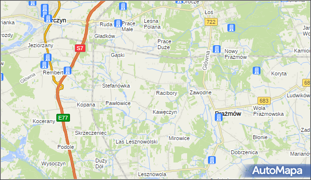 mapa Racibory gmina Tarczyn, Racibory gmina Tarczyn na mapie Targeo