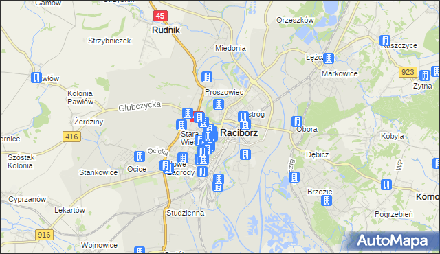mapa Racibórz, Racibórz na mapie Targeo
