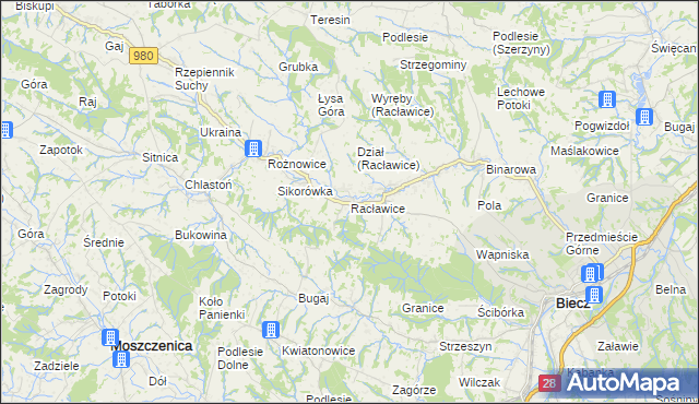 mapa Racławice gmina Biecz, Racławice gmina Biecz na mapie Targeo