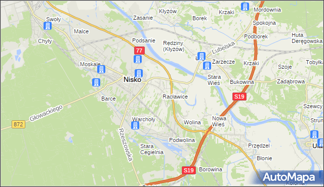 mapa Racławice gmina Nisko, Racławice gmina Nisko na mapie Targeo