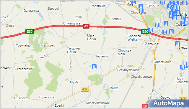 mapa Racławki gmina Nekla, Racławki gmina Nekla na mapie Targeo