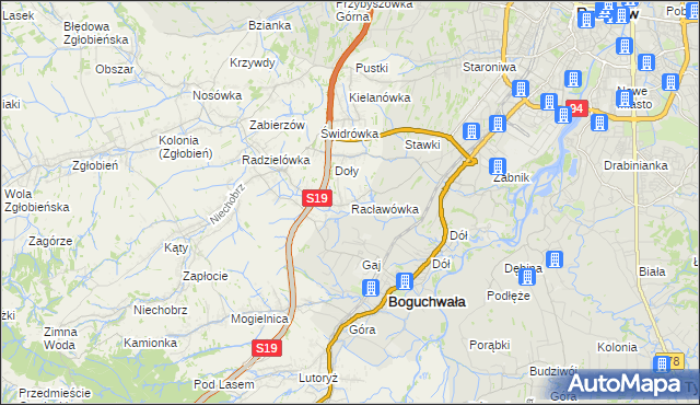 mapa Racławówka, Racławówka na mapie Targeo