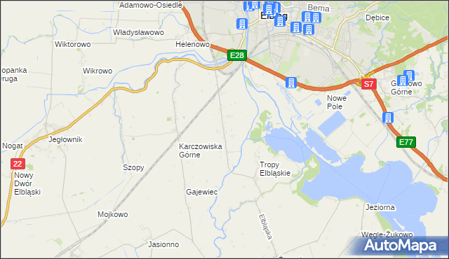 mapa Raczki Elbląskie, Raczki Elbląskie na mapie Targeo