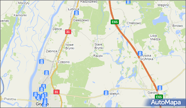 mapa Raczki gmina Gryfino, Raczki gmina Gryfino na mapie Targeo
