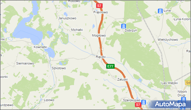 mapa Rączki gmina Nidzica, Rączki gmina Nidzica na mapie Targeo