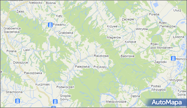 mapa Raczkowa gmina Sanok, Raczkowa gmina Sanok na mapie Targeo