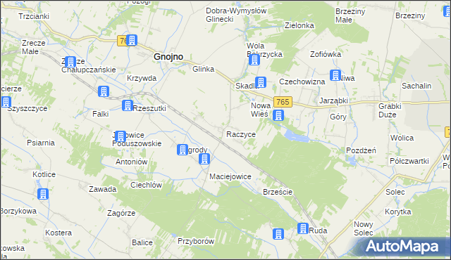 mapa Raczyce gmina Gnojno, Raczyce gmina Gnojno na mapie Targeo