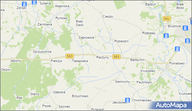 mapa Raczyny gmina Żuromin, Raczyny gmina Żuromin na mapie Targeo