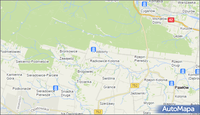 mapa Radkowice gmina Pawłów, Radkowice gmina Pawłów na mapie Targeo