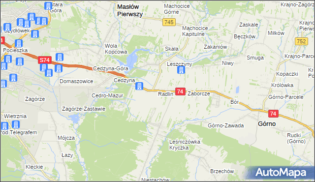 mapa Radlin gmina Górno, Radlin gmina Górno na mapie Targeo