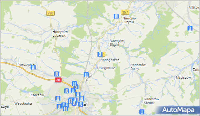 mapa Radogoszcz gmina Lubań, Radogoszcz gmina Lubań na mapie Targeo