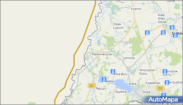 mapa Radomierzyce gmina Zgorzelec, Radomierzyce gmina Zgorzelec na mapie Targeo