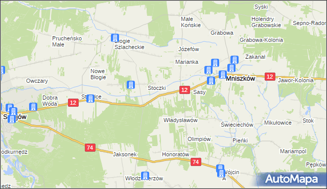 mapa Radonia gmina Mniszków, Radonia gmina Mniszków na mapie Targeo