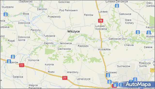 mapa Radoszki gmina Wilczyce, Radoszki gmina Wilczyce na mapie Targeo