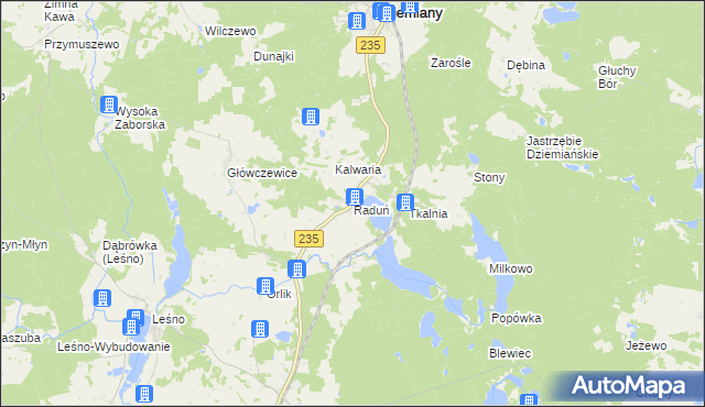 mapa Raduń gmina Dziemiany, Raduń gmina Dziemiany na mapie Targeo
