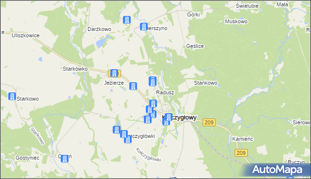 mapa Radusz gmina Kołczygłowy, Radusz gmina Kołczygłowy na mapie Targeo