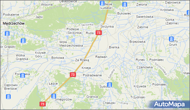 mapa Radwan gmina Szczucin, Radwan gmina Szczucin na mapie Targeo