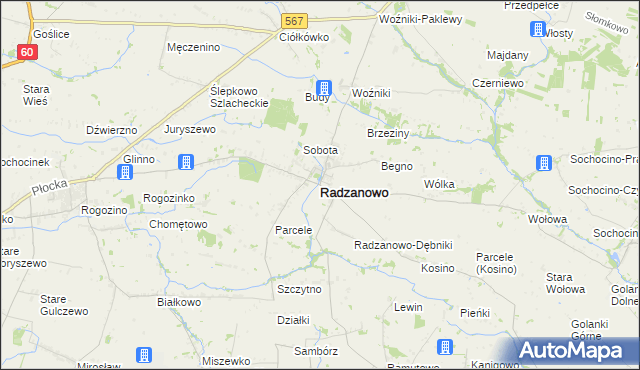 mapa Radzanowo, Radzanowo na mapie Targeo