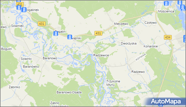 mapa Radzewice, Radzewice na mapie Targeo