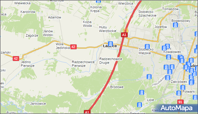 mapa Radziechowice Drugie, Radziechowice Drugie na mapie Targeo