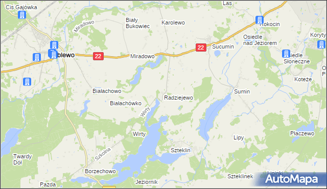 mapa Radziejewo gmina Zblewo, Radziejewo gmina Zblewo na mapie Targeo