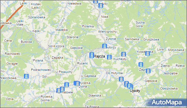mapa Rajcza, Rajcza na mapie Targeo