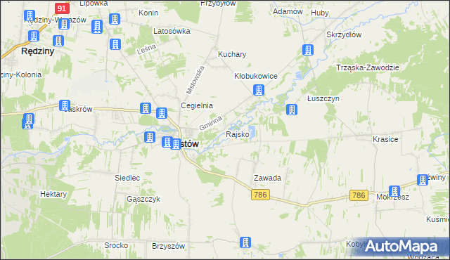mapa Rajsko gmina Mstów, Rajsko gmina Mstów na mapie Targeo