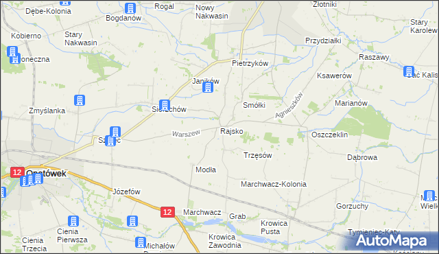 mapa Rajsko gmina Opatówek, Rajsko gmina Opatówek na mapie Targeo