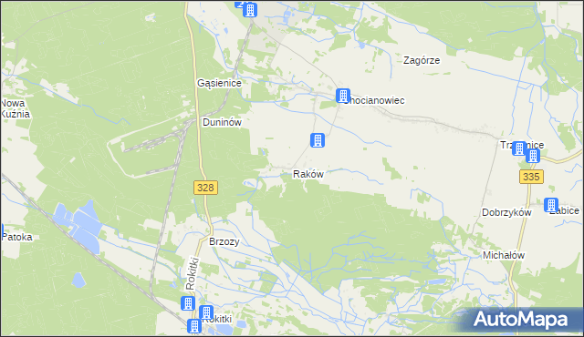 mapa Raków gmina Chocianów, Raków gmina Chocianów na mapie Targeo
