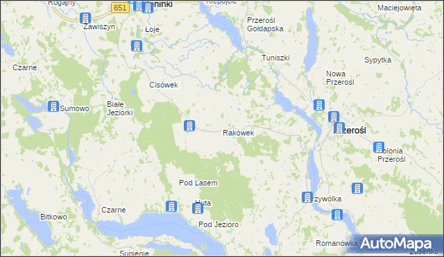 mapa Rakówek gmina Przerośl, Rakówek gmina Przerośl na mapie Targeo