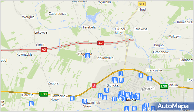 mapa Rakowiska gmina Biała Podlaska, Rakowiska gmina Biała Podlaska na mapie Targeo