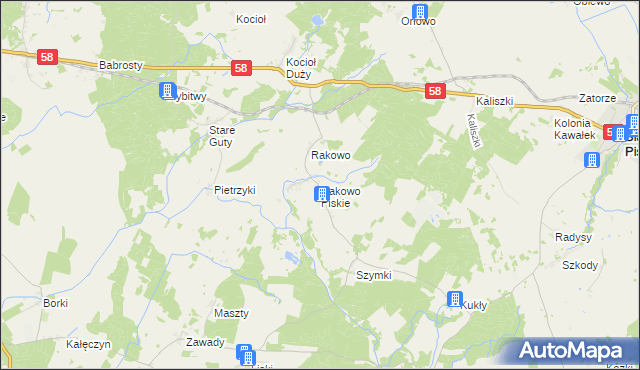 mapa Rakowo Piskie, Rakowo Piskie na mapie Targeo
