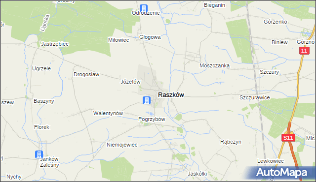 mapa Raszków powiat ostrowski, Raszków powiat ostrowski na mapie Targeo