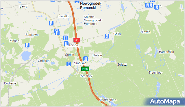 mapa Rataje gmina Nowogródek Pomorski, Rataje gmina Nowogródek Pomorski na mapie Targeo