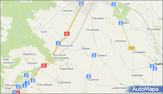 mapa Rataje gmina Rakoniewice, Rataje gmina Rakoniewice na mapie Targeo