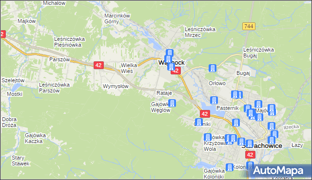 mapa Rataje gmina Wąchock, Rataje gmina Wąchock na mapie Targeo