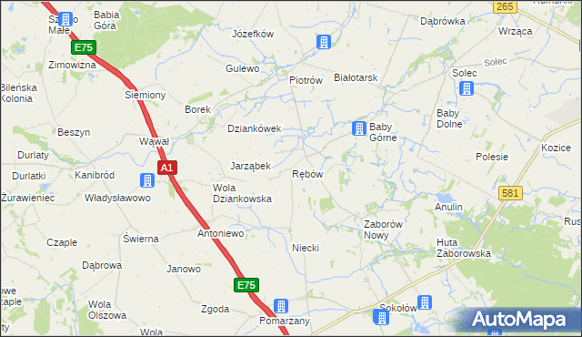mapa Rębów gmina Gostynin, Rębów gmina Gostynin na mapie Targeo