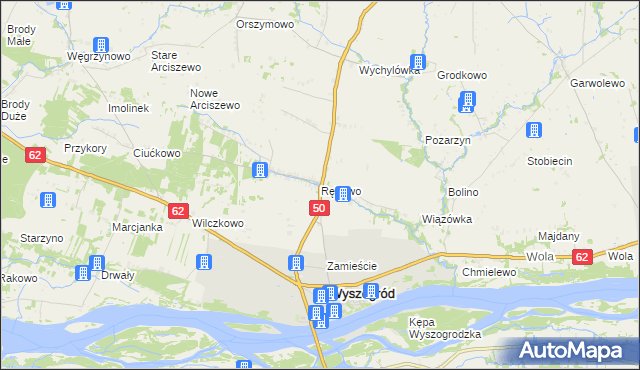 mapa Rębowo gmina Wyszogród, Rębowo gmina Wyszogród na mapie Targeo